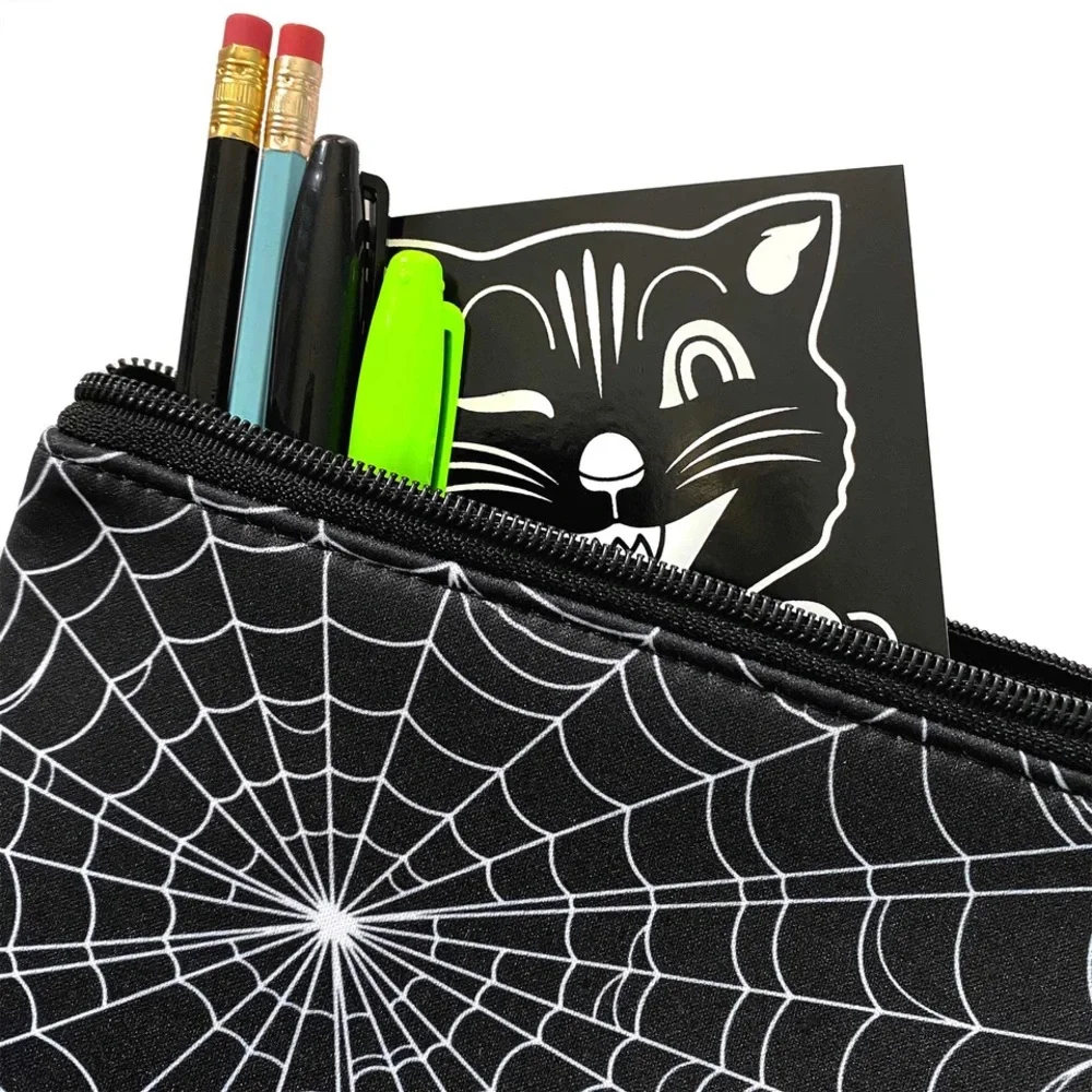 PRELOVED COBWEB SPIDER WEB ZIP NEOPRENE POUCH makeup case pencils goth wallet